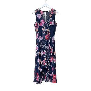 Calvin Klein Size 8 Navy Colorful Floral Wedding Guest Flowy Vacation Midi Dress
